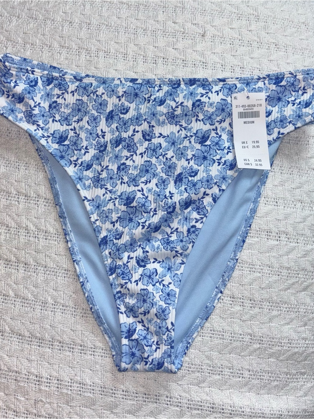 Hollister Light Blue and White Floral Bikini Bottoms